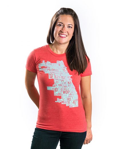 Chicago Map Tshirt Womens sizing in red