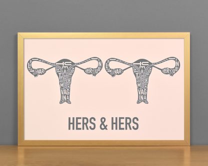 Hers & Hers Anatomy Diagram, Blush/Grey, in Bronze Frame