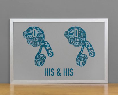 His & His Anatomy Diagram, Grey/Teal, in Silver Frame