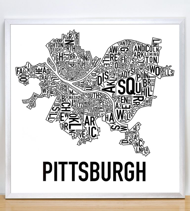 Pittsburgh Neighborhood Map 18" x 18" Classic Black &amp; White Poster