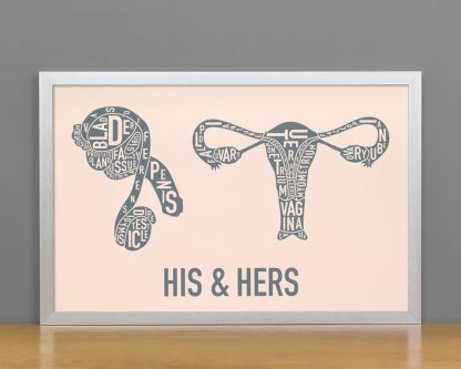 His & Hers Anatomy Diagram, Blush/Grey, in Silver Frame