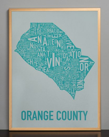 Orange County california map Grey Print in Bronze Frame