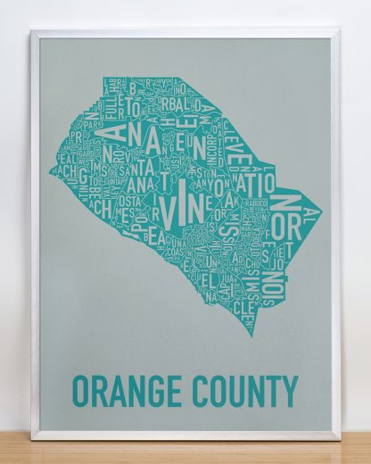 Orange County california poster Grey Print in Silver Frame