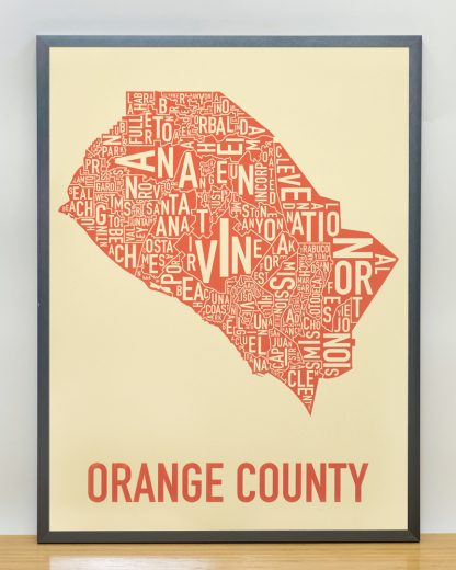 Orange County Map Artwork tan and Orange Screen Print