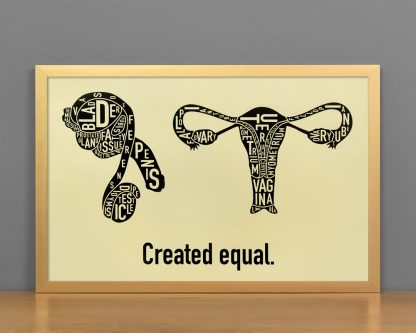 Created Equal Male & Female Anatomy Diagram, Tan/Black, in Bronze Frame