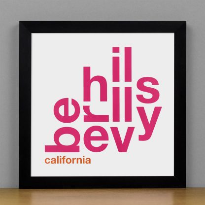 Framed Beverly Hills Fun With Type Mini Print, 8" x 8", White & Pink in Black Frame