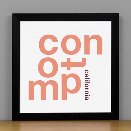 Framed Compton Fun With Type Mini Print, 8" x 8", White & Coral in Black Frame