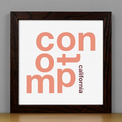 Framed Compton Fun With Type Mini Print, 8" x 8", White & Coral in Dark Wood Frame