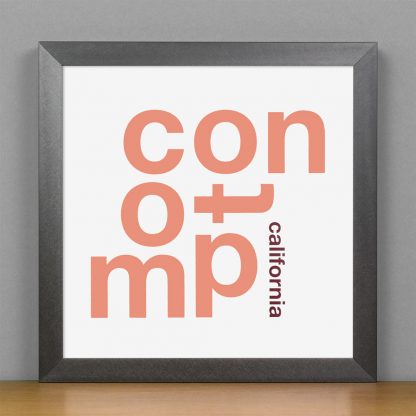 Framed Compton Fun With Type Mini Print, 8" x 8", White & Coral in Steel Grey Frame