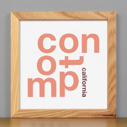 Framed Compton Fun With Type Mini Print, 8" x 8", White & Coral in Light Wood Frame