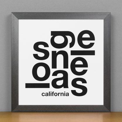 Framed Los Angeles Fun With Type Mini Print, 8" x 8", White & Black in Steel Grey Frame