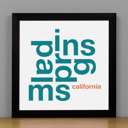 Framed Palm Springs Fun With Type Mini Print, 8" x 8", White & Teal in Black Frame