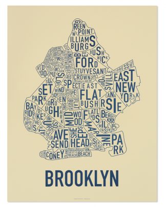 Brooklyn Neighborhood Typography Map, Cream & Navy, 18" x 24"