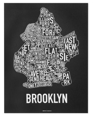 Brooklyn Neighborhood Typography Map, Black & White, 18" x 24"