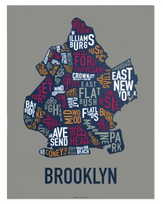 Brooklyn Neighborhood Typography Map, Multi-Color, 18" x 24"
