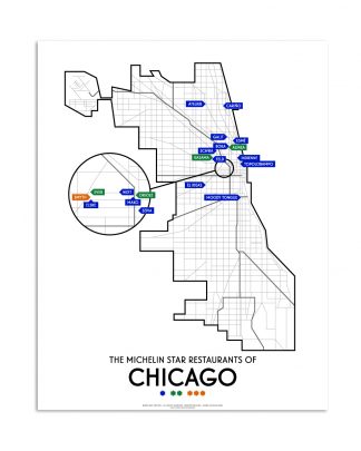Chicago 2026 Michelin Star Restaurants Map 11" x 14" Print