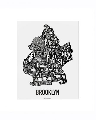 Brooklyn New York Neighborhood Poster, Classic B&W, 11" x 14"