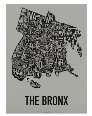 Bronx New York Neighborhood Screenprint, Grey & Black, 18" x 24"