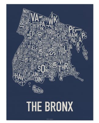 Bronx Neighborhood Map Poster, Navy & Cream, 18" x 24"