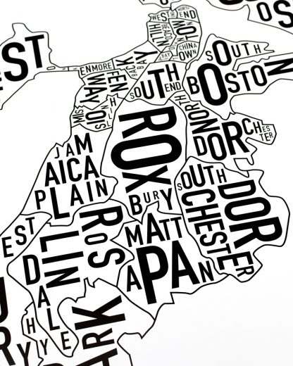 Boston Neighborhoods Map, Classic B&W, 18" x 24"