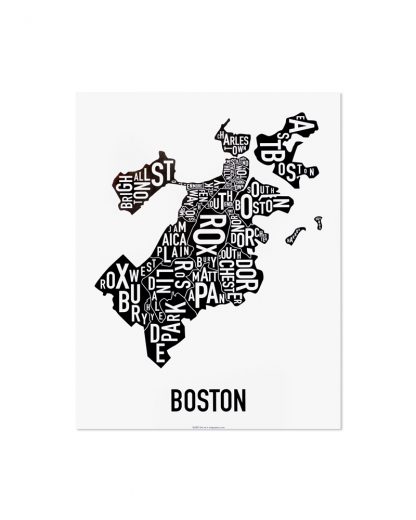 Boston Neighborhoods Map, Classic B&W, 11" x 14"