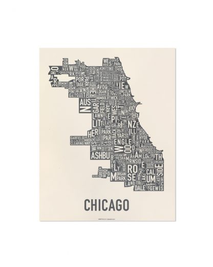 Chicago Neighborhood Map Screenprint, Ivory & Grey, 11" x 14"