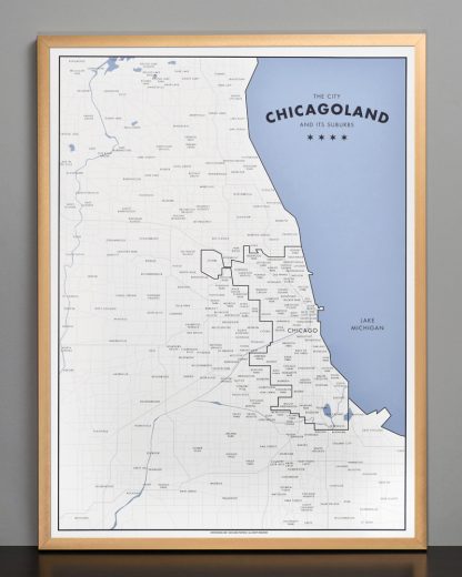 Framed Chicagoland Map Print by Ork Posters, 18" x 24" in Bronze Frame