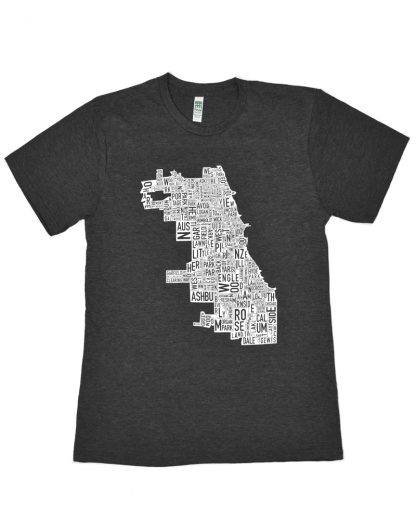 Chicago Neighborhoods T-Shirt, Unisex Fit, Charcoal & White