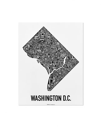 Washington DC Neighborhood Map Poster, Classic B&W, 11" x 14"