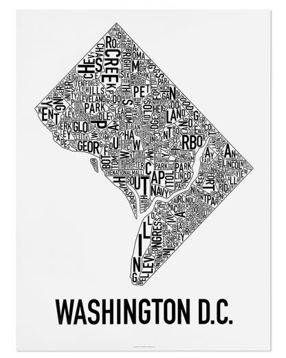 Washington DC Neighborhood Map Poster, Classic B&W, 22" x 28"