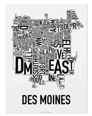 Des Moines Neighborhood Poster, Classic B&W, 18" x 24"