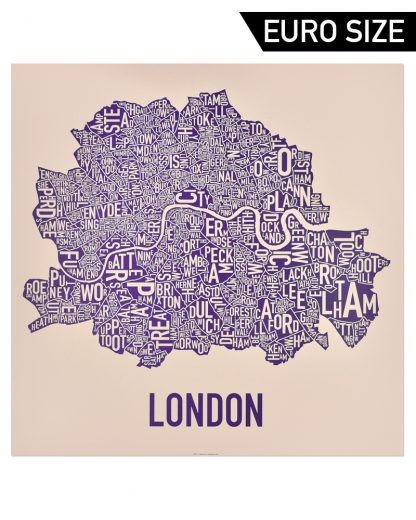 Central London Neighbourhood Poster, Tan & Purple, 60cm x 60cm