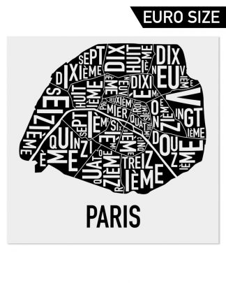 Paris Arrondissements Map, Classic B&W, 50cm x 50cm