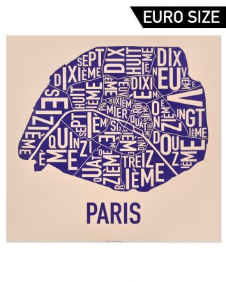 Paris Arrondissements Map, Tan & Purple, 50cm x 50cm