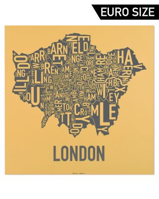 Greater London Borroughs Map, Mustard & Grey, 50cm x 50cm