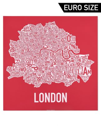 Central London Neighborhood Map, Red & White, 50cm x 50cm