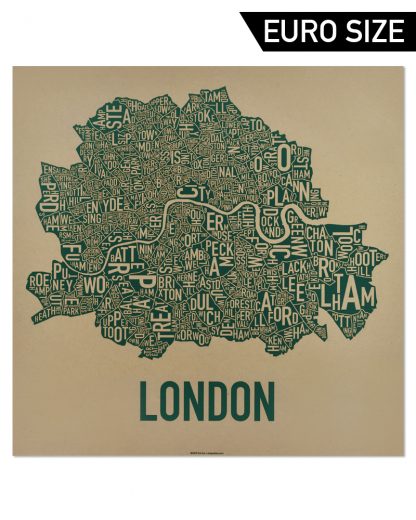 Central London Neighborhood Map, Tan & Green, 50cm x 50cm