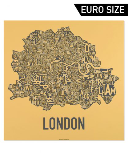Central London Neighborhood Map, Mustard & Grey, 50cm x 50cm