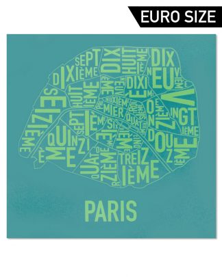 Paris Arrondissements Map, Teal & Lime, 50cm x 50cm