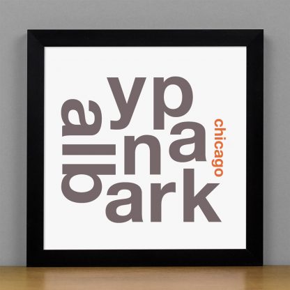 Framed Albany Park Chicago Fun With Type Mini Print, 8" x 8", White & Grey in Black Frame
