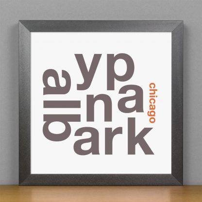 Framed Albany Park Chicago Fun With Type Mini Print, 8" x 8", White & Grey in Steel Grey Frame