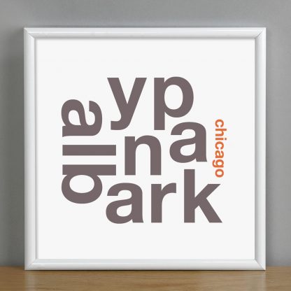 Framed Albany Park Chicago Fun With Type Mini Print, 8" x 8", White & Grey in White Metal Frame
