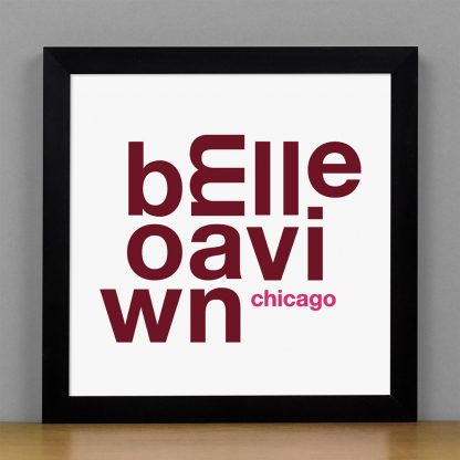 Framed Bowmanville Chicago Fun With Type Mini Print, 8" x 8", White & Burgundy in Black Metal Frame