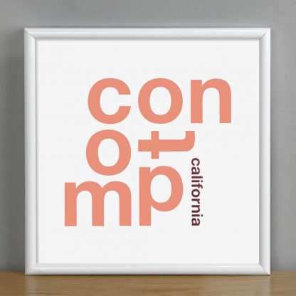 Framed Compton Fun With Type Mini Print, 8" x 8", White & Coral in White Metal Frame