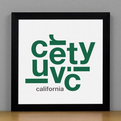 Framed Culver City Fun With Type Mini Print, 8" x 8", White & Green in Black Metal Frame