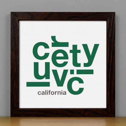 Framed Culver City Fun With Type Mini Print, 8" x 8", White & Green in Dark Wood Frame