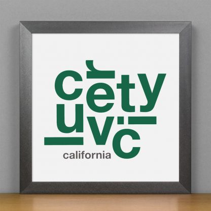 Framed Culver City Fun With Type Mini Print, 8" x 8", White & Green in Steel Grey Frame