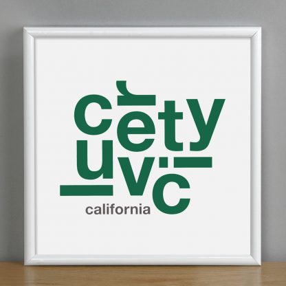 Framed Culver City Fun With Type Mini Print, 8" x 8", White & Green in White Metal Frame