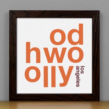 Framed Hollywood Fun With Type Mini Print, 8" x 8", White & Orange in Dark Wood Frame