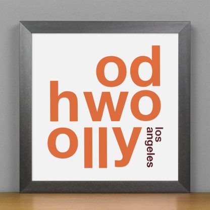 Framed Hollywood Fun With Type Mini Print, 8" x 8", White & Orange in Steel Grey Frame
